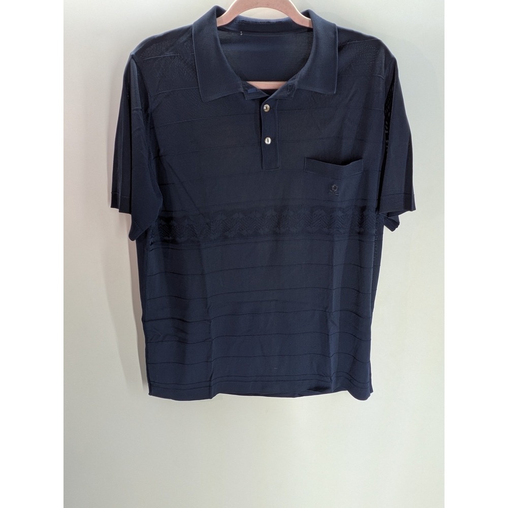 Montagut Mens Vintage Navy Blue Fil Lumiere Knit Polo Shirt Made in France XL